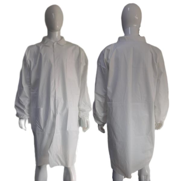 White Tyvek Micro-Porous Chemical Resistance Lab Coat 25GSM Dustproof for Protection