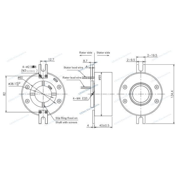 Industry Long Service Life Slip Ring with hollow shaft 38mm for robotic arms