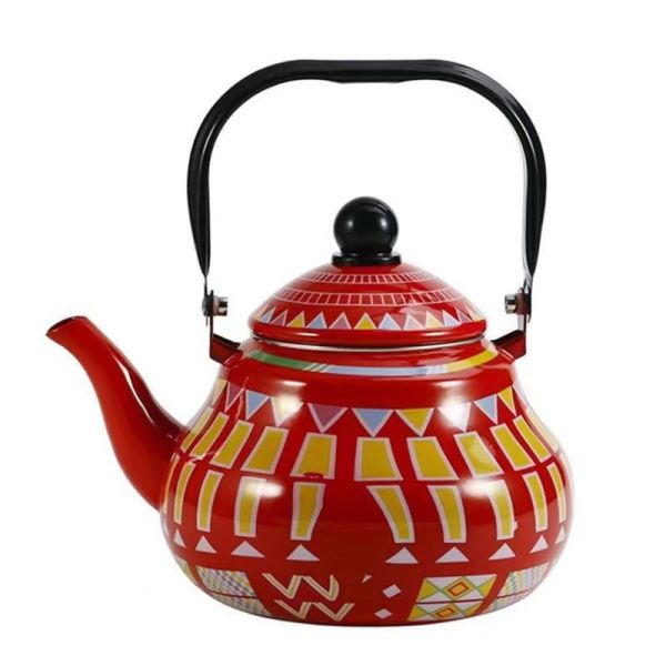 Enamel Pear Shape Tea Kettle Custom Decal Sports Theme Combining Aesthetic and Practical Features