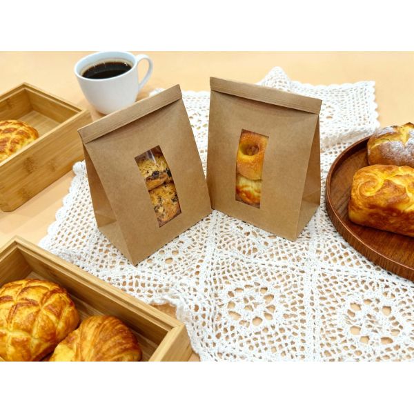 Customized Window SOS Kraft Paper Bag With Tin Tie Clear  Window Use For Baked Food  Tough And Good Tear  Resistance Loading Heavier Items Bakery Bag Bread Bag Food Bag
