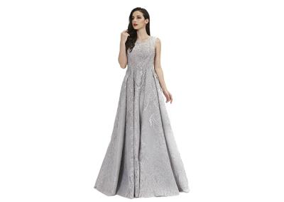 Grey Color Beading Muslim Evening Dress , Lace Middle East Prom Dress