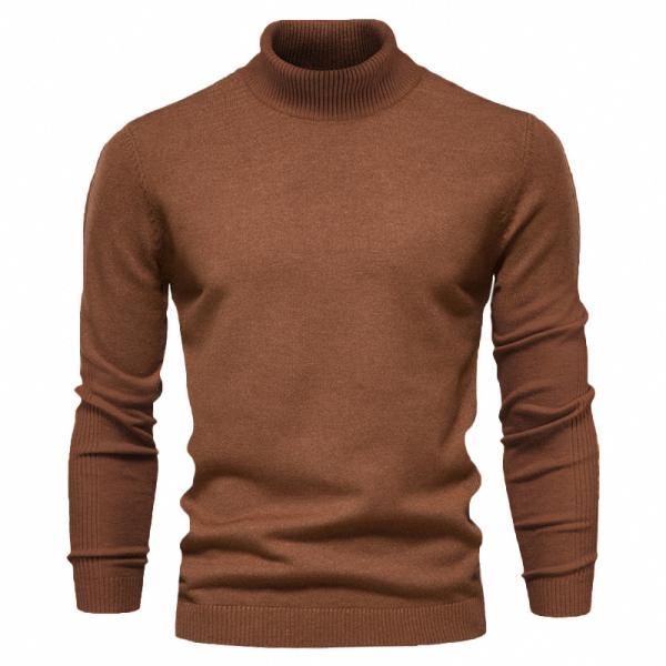 Solid Color Viscose/Cotton Pullover Sweater Slim Fit Turtleneck for Men's Casual Wear