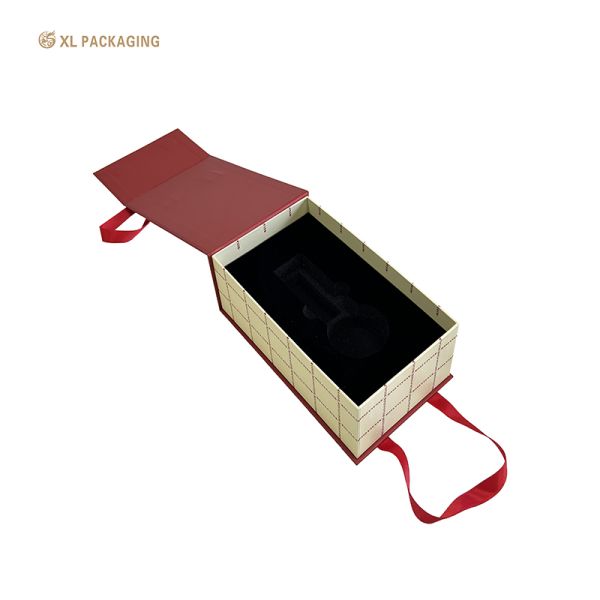 Custom 1200gsm Paperboard Magnetic Closure Box with Matt Lamination and Red Ribbon Handle