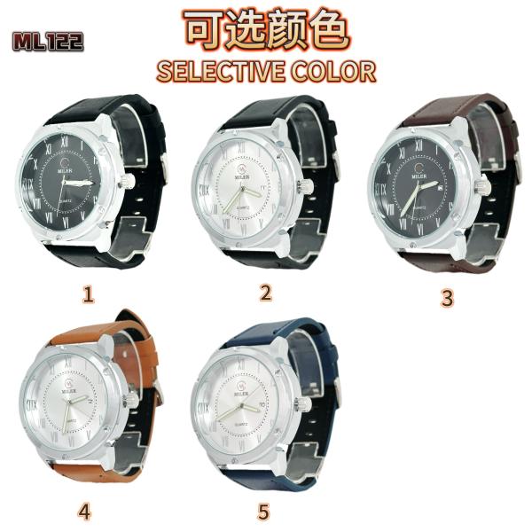 Vente à chaud alliage blanc métal noir quartz montre à mouvement avec sangle en cuir