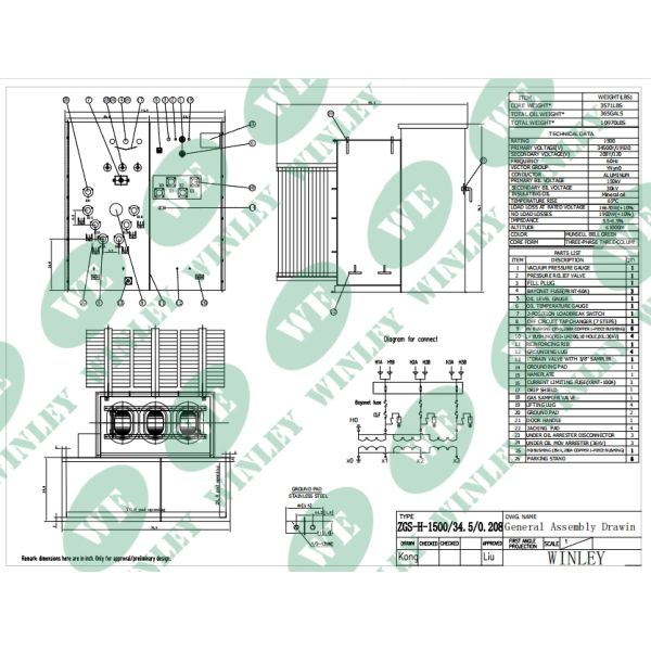 1500 KVA Three Phase Pad Mounted Transformer with 7-Level Off-Circuit Tapping Multi-Voltage Adaptation and Grounding Porcelain Bushing