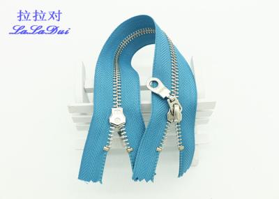 Close End Metal Two Way Head To Head Zipper , Shiny Silver Teeth Double Coil Zipper
