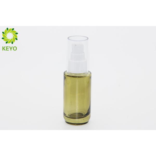 30ml Green Glass Foundation Bottle Round Shape With White Plastic Pump Cap