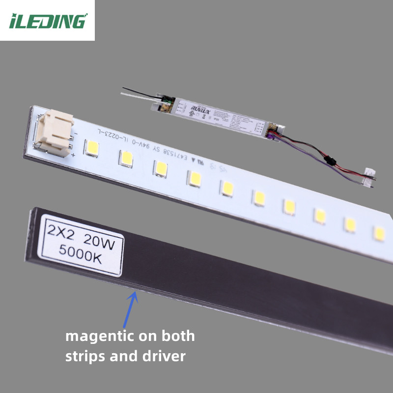 Office Replace Tube 2FT Led Magnetic Light Troffer Linear retrofit Kit 20W 2900LM CRI85