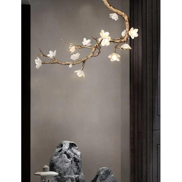 Hotel Elegant Magnolia Flower Ceramic And Copper Villa Lamp Hotel Chanderlier Wall Lamp