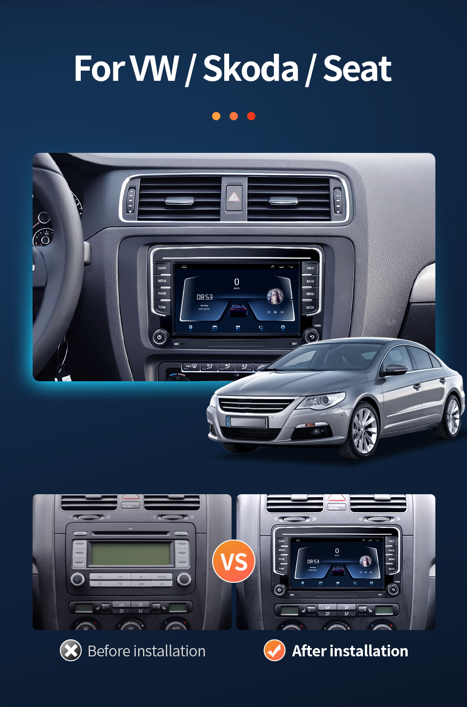 GRANDnavi 7-дюймовый двойной дино Android автомобильное радио Авто BT CarPlay для автомобильной стерео VW