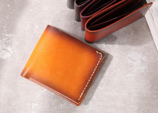 Yellow Bifold Wallet Vegetable Tanned Genuine Leather Wallets for Men