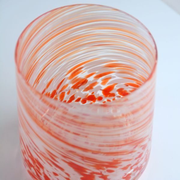 Hand-blown Orange Swirl Confetti Glass Cup - Artisan Crafted Drinking Glass for Whiskey and Cocktails