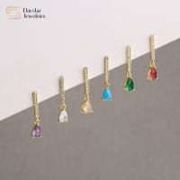 Ouro colorido dos brincos 18k de Diamond Zircon Crystal Pendant Stud da gota da água chapeado