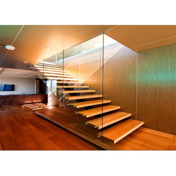Mono Stringer Contemporary Glass Staircase , Steel And Wood Staircase Design