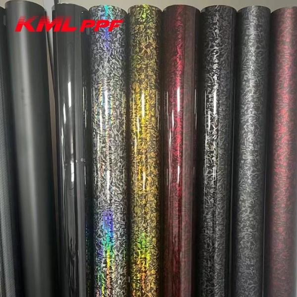 Kmlppf Forged Carbon Fiber PET Series Anti-Scratch Color-Changing Vinyl Film Wrap Decoration for Cars
