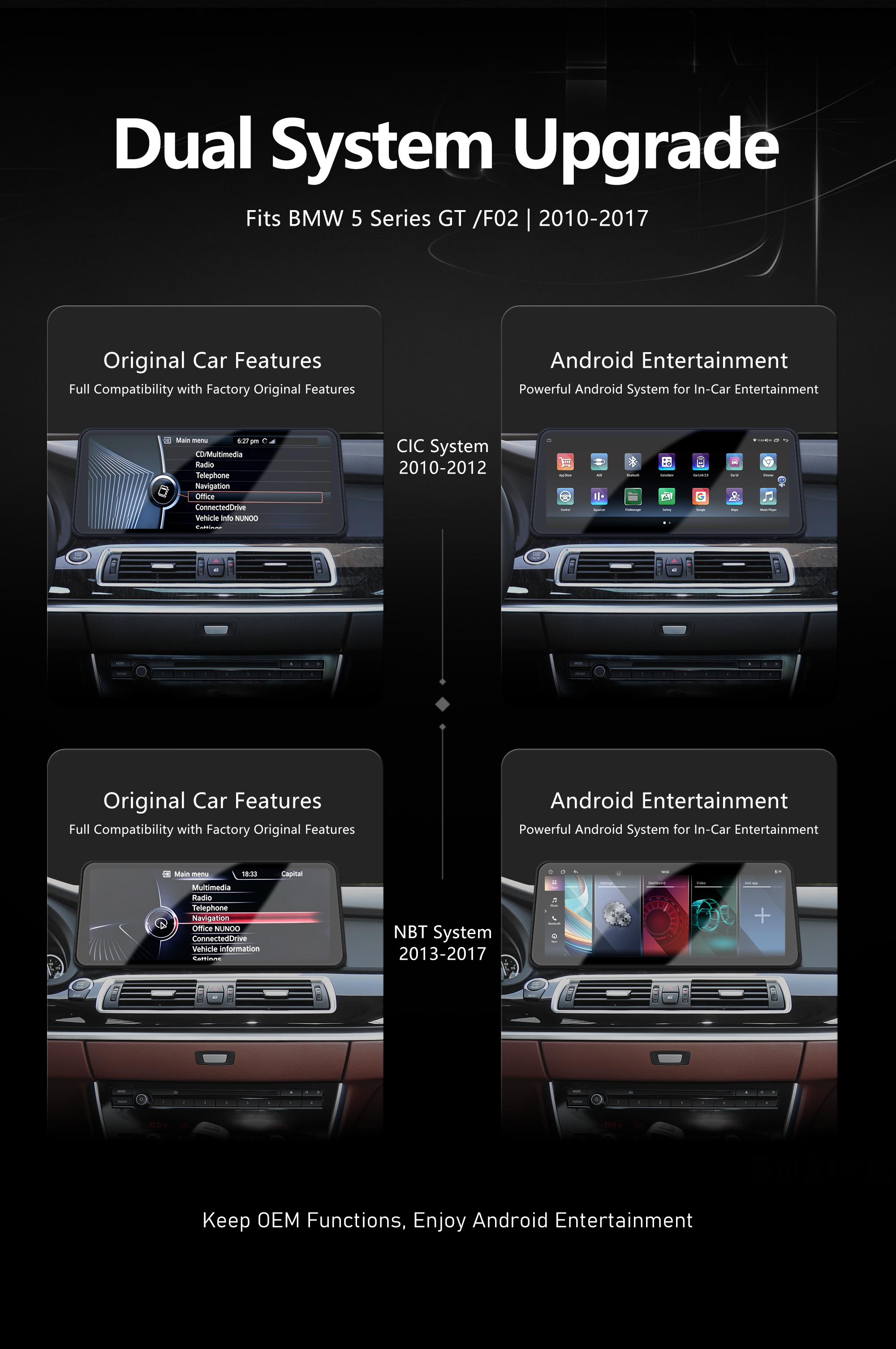 12.3inch Touchscreen Car Radio for BMW 5 Series GT/F07 2013-2017 Frame Harness Canbus Android OS Dashboard Mount 1 Year