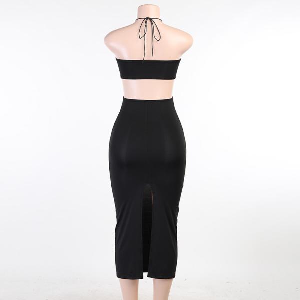 Halter Strap Backless Low Cut Sexy Summer Midi Dress Polyester 95% Spandex 5%