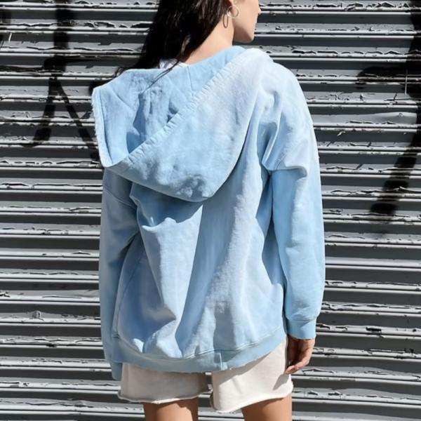 Custom Acid Wash Hoodie Zip Up Men Boxy 400gms 500gsm Heavyweight Sun Faded Distressed Aged Baby Blue