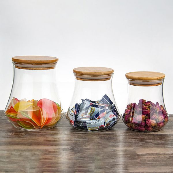 Heat Resistance Borosilicate Glass Canister Jar With Airtight Bamboo Lid Food Storage