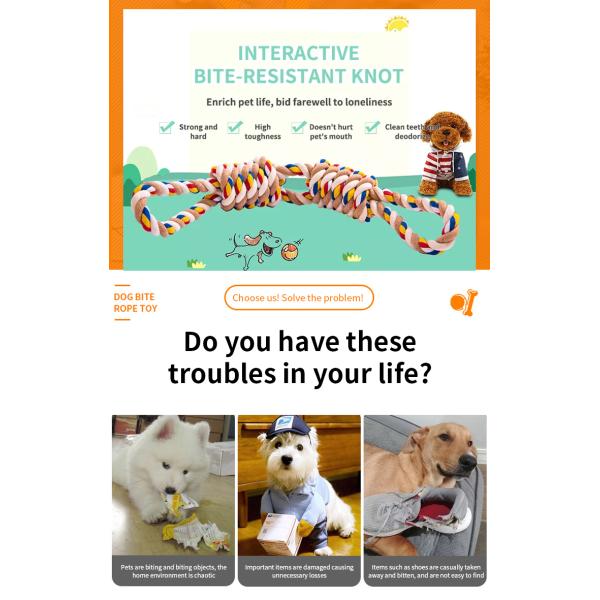 Perro juguete mascota algodón cuerda juguete cuerda resistente color mixto divertido y duradero para mascotas activas