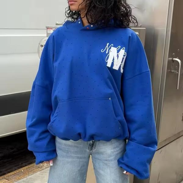 Sweat-shirt sur le logo personnalisé Sweat-shirt Sweatshirt Sweatshirt French Terry Boxy Sweatshirt avec Rhingestone Hotted