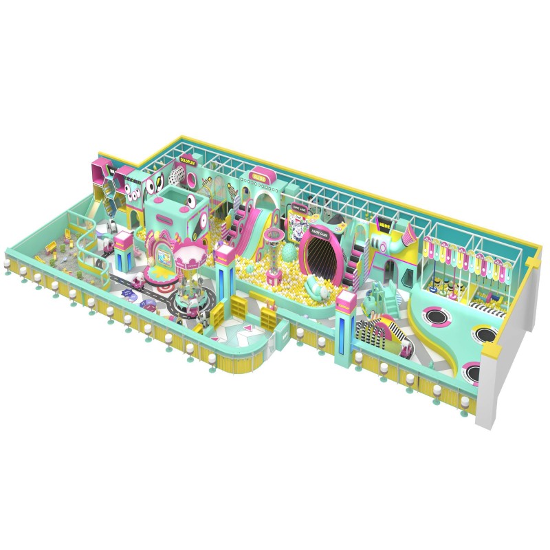 Custom Macaron Luxury Integrated Indoor Play Castle Slide Ball Pit Climbing Structure Kids Playground