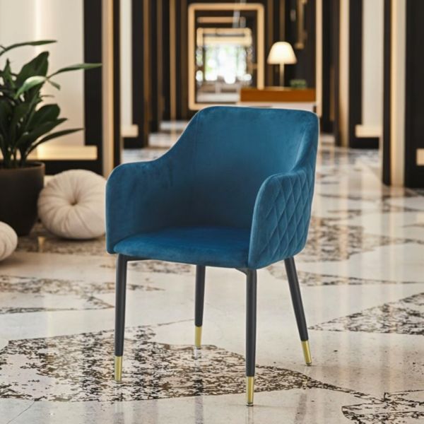 Simple Style Backrest Dining Chair Comfortable Armchair Velvet Restaurant Reception Accent Chair with Metal Legs for Hotel Villa