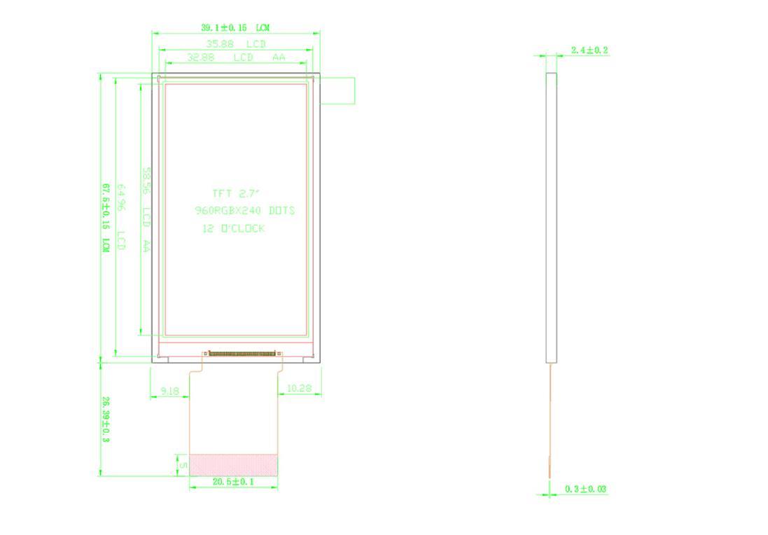 2,7-дюймовый панельный дисплей с разрешением 240X960, 40 контактов, MCU SPI+RGB 260c/D
