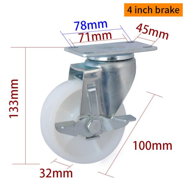 4 ruedas de ruedas industriales TPA 75 mm ruedas de ruedas de ruedas con freno 504P-26