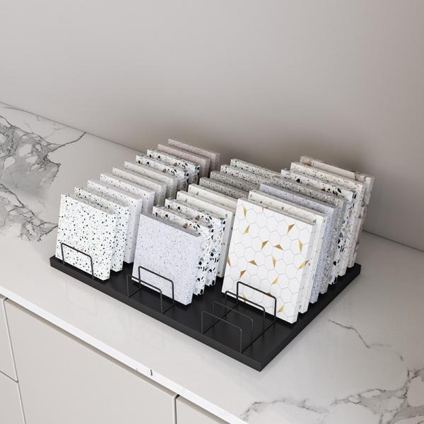 All In One Stone Display Stand White  Multi Row Quartz Display Rack Sample Holder