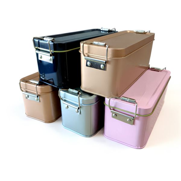 Rectangular Metal Cake Tin Cans Storage Box Hinge Lid Cookie Candy Food
