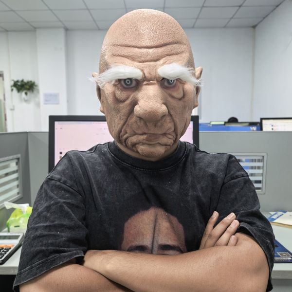 Realistic Old Man Latex Mask with Bald Head, White Eyebrows and Wrinkles, Full Head Elderly Face Mask for Halloween, Cosplay, Party, Wholesale Latex Mask Manufacturer