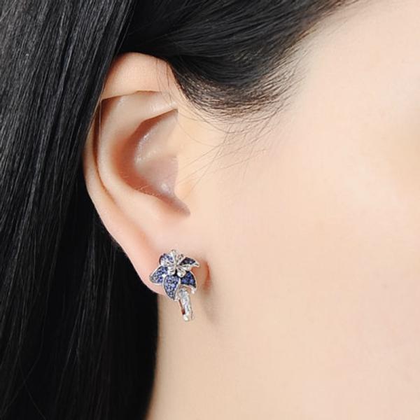 925 Sterling Silver Hoop Earrings Cubic Zirconia Flower Shape Hoop Earrings for Women and Girl