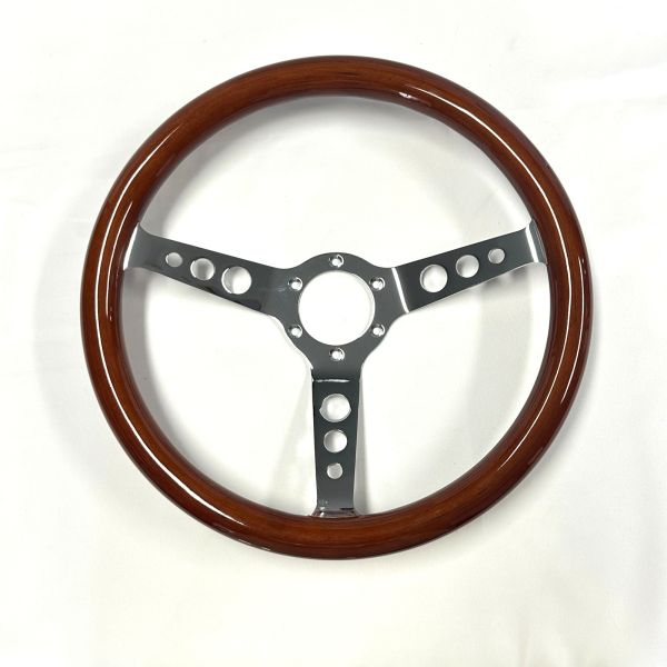 Custom Walnut Wood Steering Wheels 350MM 3 Chrome Spokes Fade Resistant