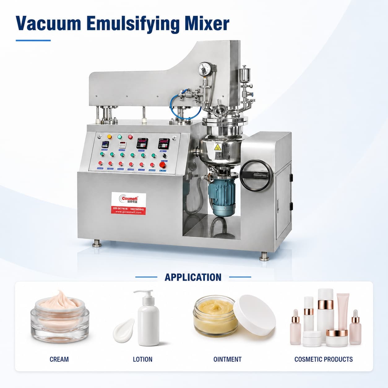High Speed Vacuum Emulsifying Mixer Hand Cream Aloe Gel Homogenizer Machine