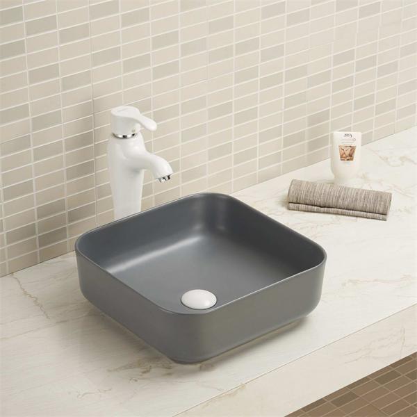 15.16 Square Countertop Bathroom Sink With Tap Hole Scratch Resistant Rugged