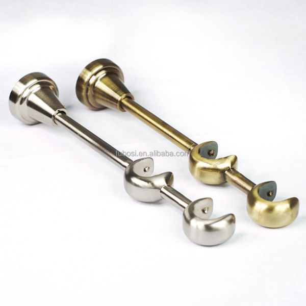 Modern Single Metal Curtain Rod Bracket in Bronze Double Hook Design