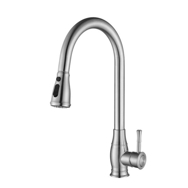 Brushed Stainless Steel Kitchen Faucet Hot Cold Pull Out Sink Mixer