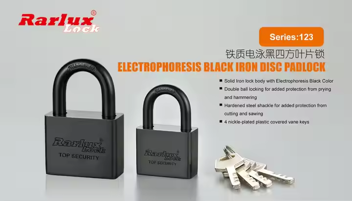 Rarlux 40-70mm High Security Waterproof Solid Padlock Iron Body Best Padlock Electrophoretic Staining Black square Iron Padlock
