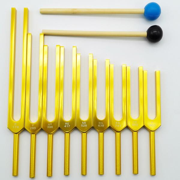 Sound Healing Therapy Gold Tuning Fork Set with 9 Chakra 9 Type Hz and Aluminum Alloy
