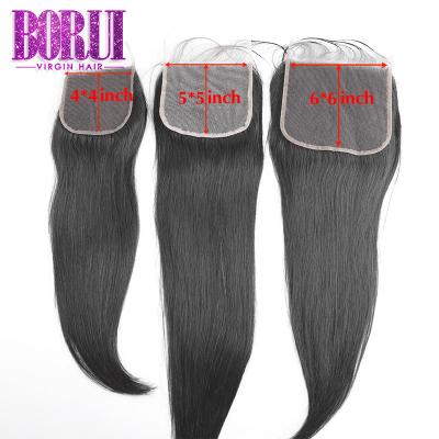 Estilo reto 5x5 6x6 do Virgin natural de Preplucked do fechamento do laço do cabelo humano da linha fina