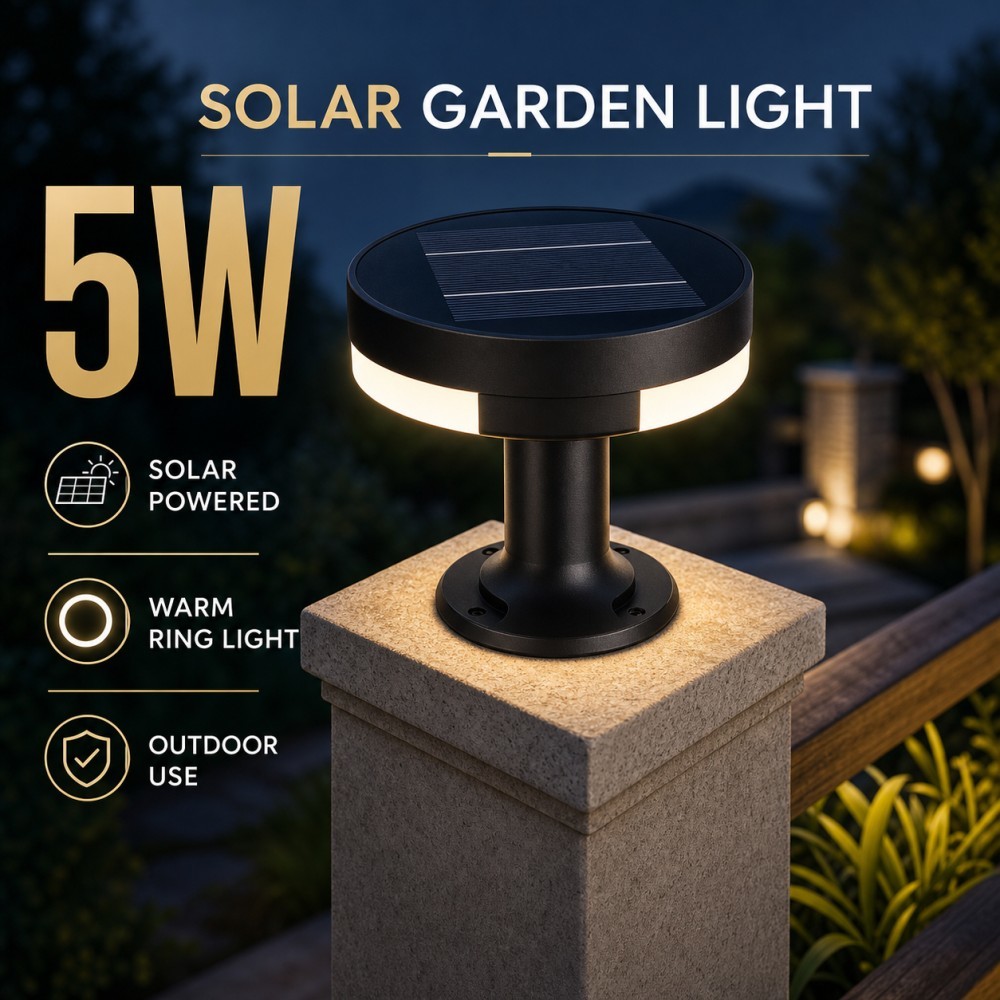 Low Glare Moon Shadow Solar Powered Post Top Lights 5W 8AH Battery Decorative Lighting