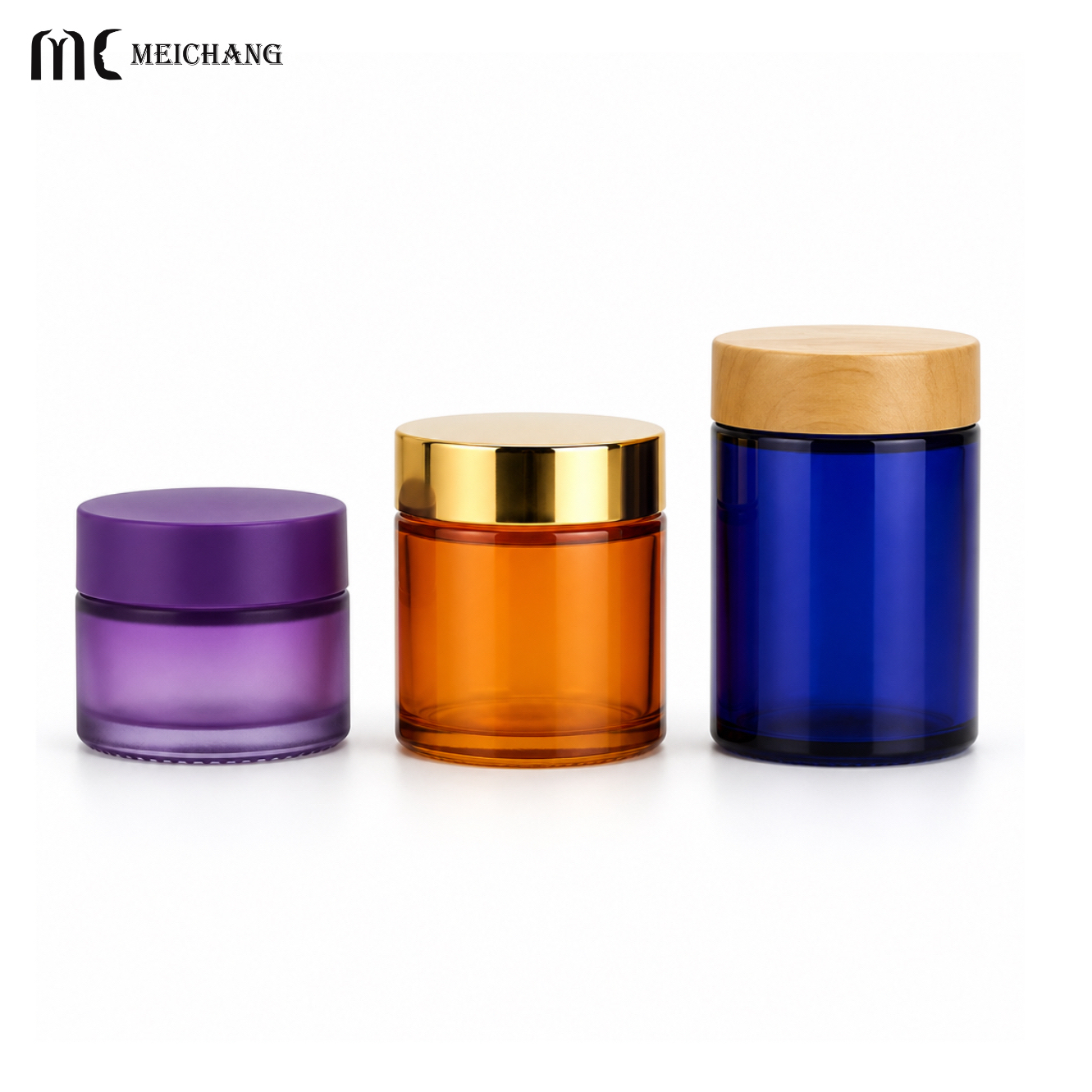 1oz/2oz/4oz/8oz/16oz Amber & Frosted Clear Glass Cosmetic Jar with Black/White Lid(MC-G-557)