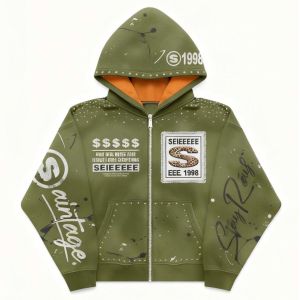 Mingarment Vintage Graffiti Zip Up Hoodie | Men's Old School Streetwear Splatter Print Rivet Patchwork Oversized Sweatshirt OEM ODM Custom