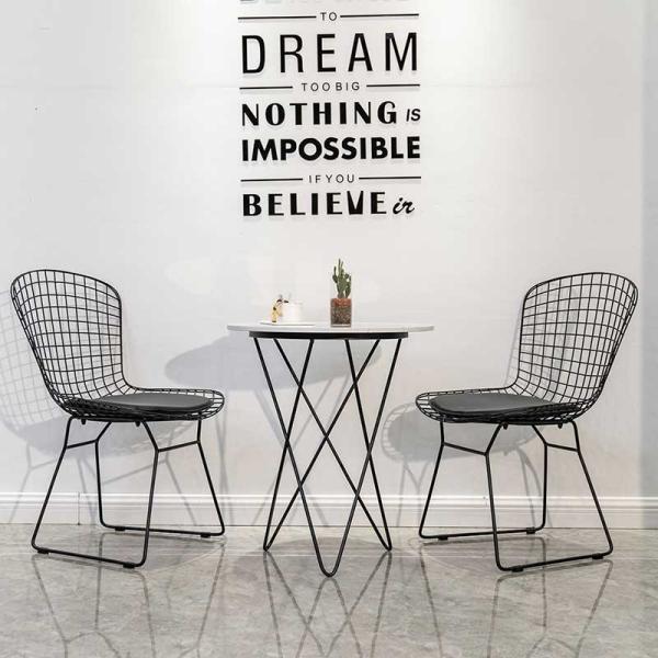 Quadro do metal do fio que janta cadeiras e tabela com preto de couro UK-LM006 do coxim