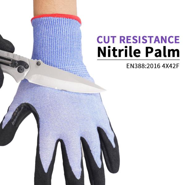 Guantes resistentes a cortes ANSI A2 de calibre 18, guantes de trabajo de nitrilo de arena