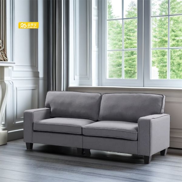 Custom Upholstered Gray Linen Loveseat And Couch Sofa Living Room Furniture
