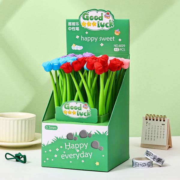 Funny Live Flower Pens, Creative Gel Ink Silicone Flower Pen Bulk, 0.5 Mm Writing Pen For School Office Home, Teacher Student Women, Party Decor Supplies, 6 Pcs/Set (Bellflowers And Animals)
