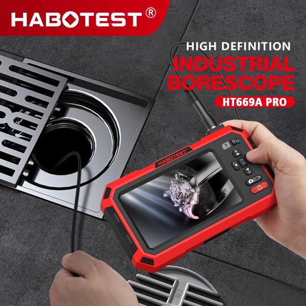 HABOTEST HT669A PRO 5 pulgadas de doble lente Borescopio 7MM de conductos de alcantarillado automotriz Mecánica cámara de inspección de video Borescopio industrial