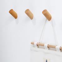 Natural Wood Wall Mounted Coat Hooks Set of 4